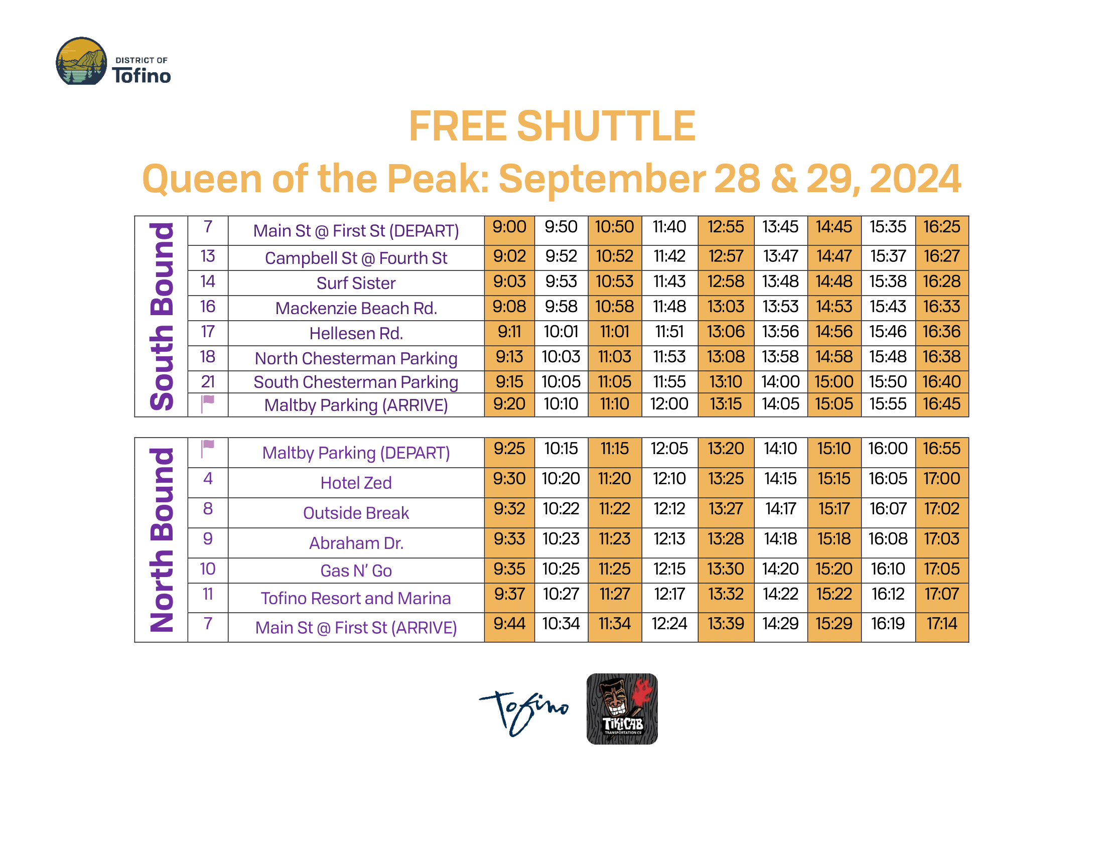 queen of the peak free shuttle schedule